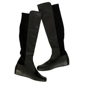 Stuart Weitzman Black Leather Wedge Tall Boots Sz 10.5